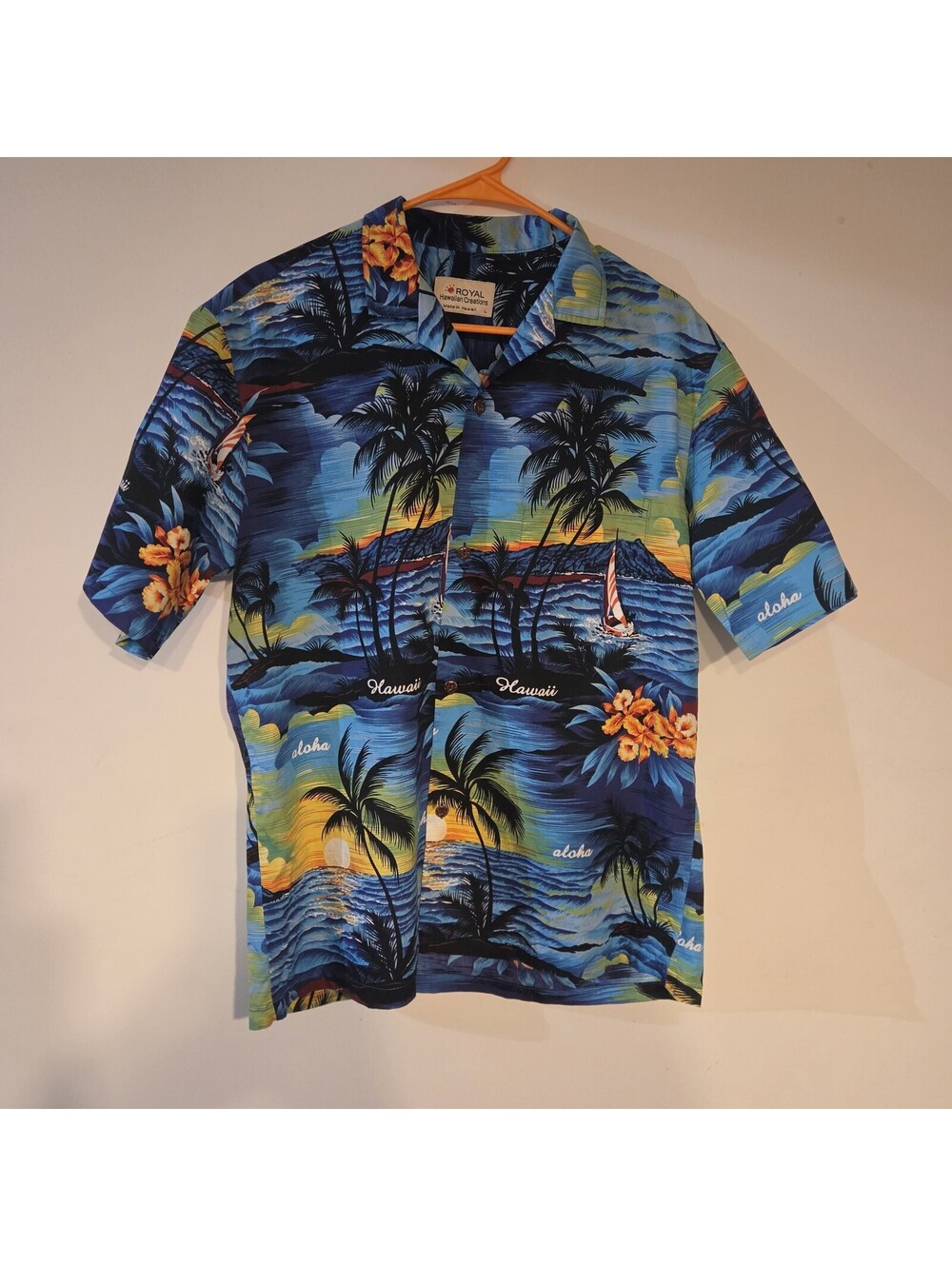Royal Creations Hawaiian Shirt Mens Large Blue Sunset Luau Aloha - Picture 7 of 7